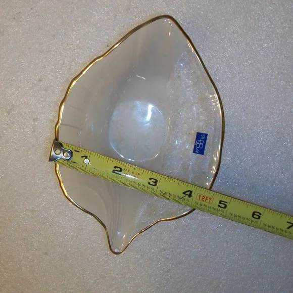 Mikasa Studio Nova Frosted & Clear Crystal Leaf Candy Dish NEW Gold Trim - Picture 7 of 7